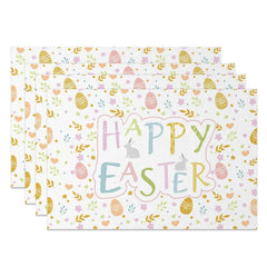 Lofaris Easter Set of 4 Placemats Pastel Happy Lettering Cute Bunny Floral Pattern Dining Table Mats