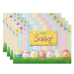 Lofaris Easter Set of 4 Placemats Pastel Wood Plank Texture Happy Sign Eggs Grass Dining Table Mats