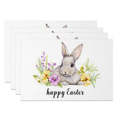 Lofaris Easter Set of 4 Placemats Peeking Bunny Purple Flowers Simple Happy Dining Table Mats