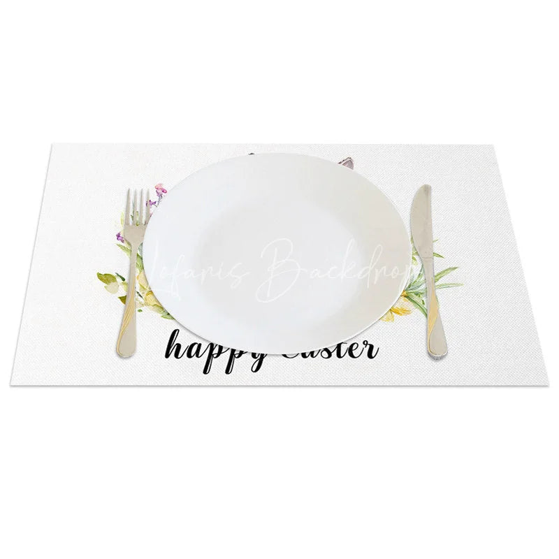 Lofaris Easter Set of 4 Placemats Peeking Bunny Purple Flowers Simple Happy Dining Table Mats