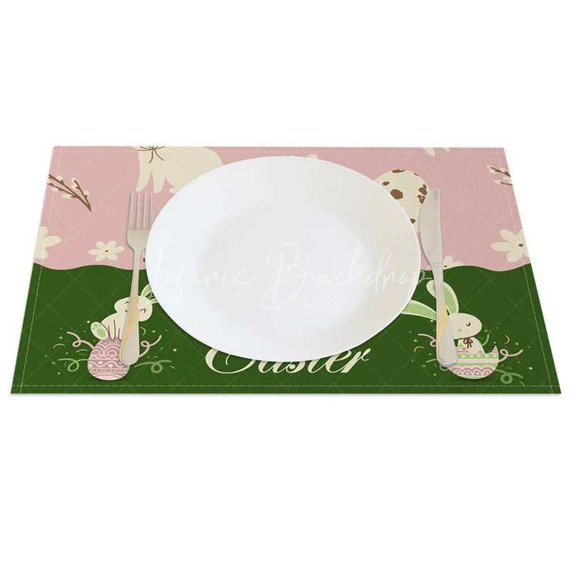 Lofaris Easter Set of 4 Placemats Pink Green Bunny Block Spring Happy Dining Table Mats