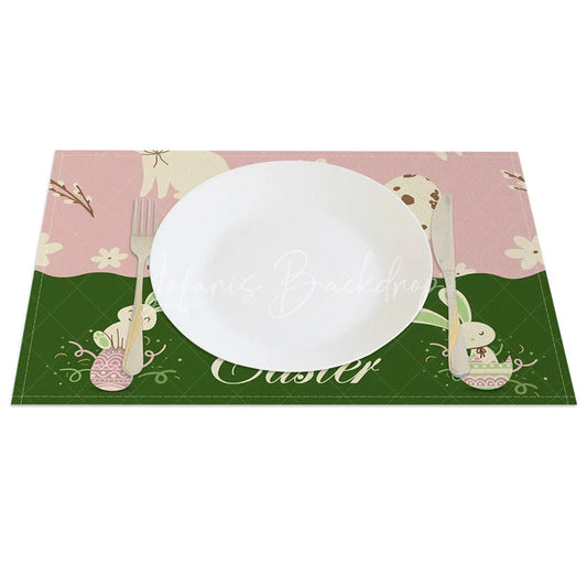 Lofaris Easter Set of 4 Placemats Pink Green Bunny Block Spring Happy Dining Table Mats