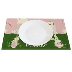 Lofaris Easter Set of 4 Placemats Pink Green Bunny Block Spring Happy Dining Table Mats