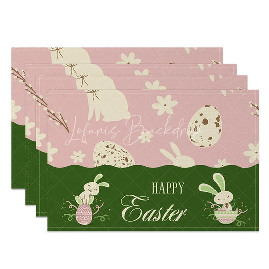 Lofaris Easter Set of 4 Placemats Pink Green Bunny Block Spring Happy Dining Table Mats