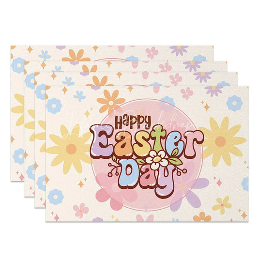 Lofaris Easter Set of 4 Placemats Retro Flower Happy Day Groovy Daisy Pastel Dining Table Mats