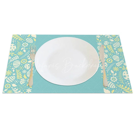 Lofaris Easter Set of 4 Placemats Teal Floral Silhouette Vintage Pattern Happy Dining Table Mats