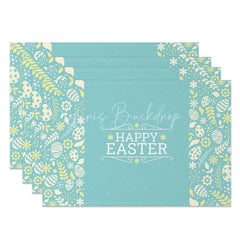 Lofaris Easter Set of 4 Placemats Teal Floral Silhouette Vintage Pattern Happy Dining Table Mats