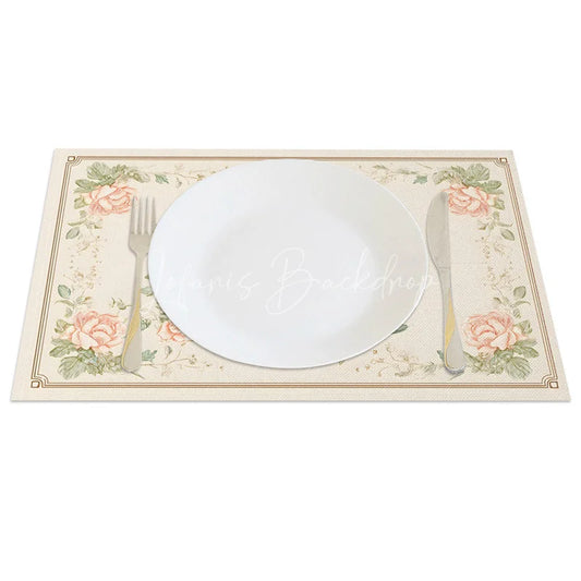Lofaris Easter Set of 4 Placemats Vintage Floral Corner Border Brown Rabbit Spring Dining Table Mats