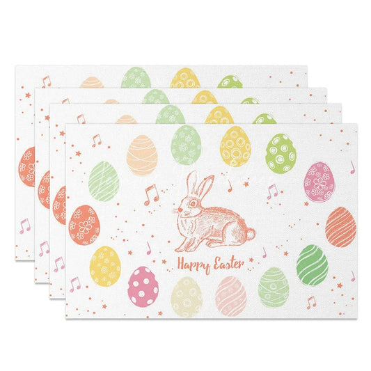 Lofaris Easter Set of 4 Placemats Vintage Sketch Rabbit Colorful Doodles Eggs Music Notes Dining Table Mats