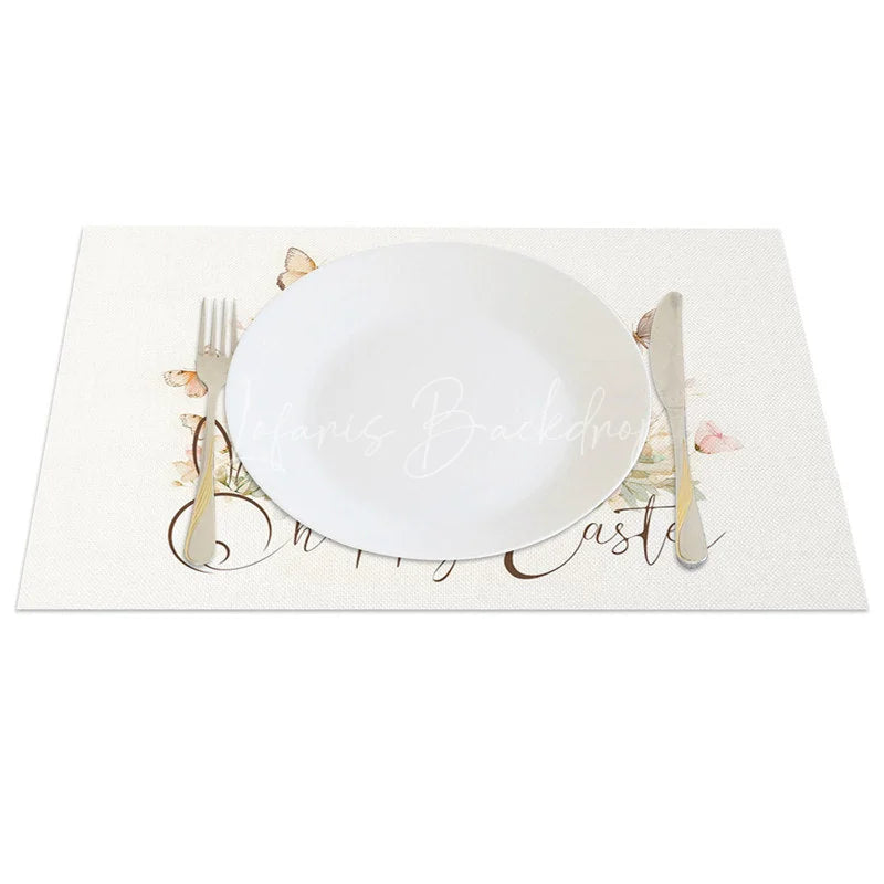 Lofaris Easter Set of 4 Placemats Watercolor Bunny Flower Crown Happy Butterfly Table Mats