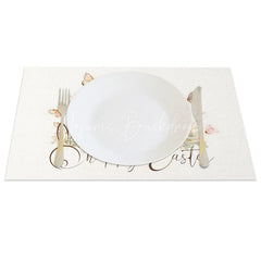 Lofaris Easter Set of 4 Placemats Watercolor Bunny Flower Crown Happy Butterfly Table Mats