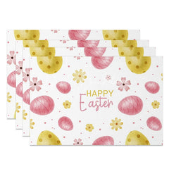 Lofaris Easter Set of 4 Placemats Watercolor Pink Gold Eggs Spring Floral Happy Dining Table Mats
