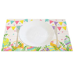 Lofaris Easter Set of 4 Placemats Wood Texture Bunting Flags Happy Eggs Grass Dining Table Mats