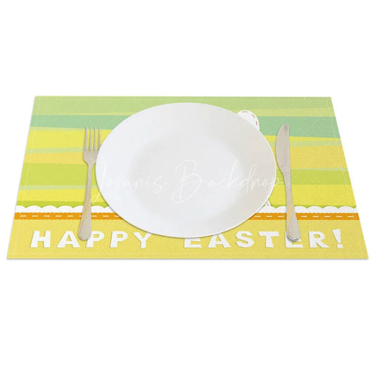 Lofaris Easter Set of 4 Placemats Yellow Green Stripes Bunny Ears Happy Spring Dining Table Mats