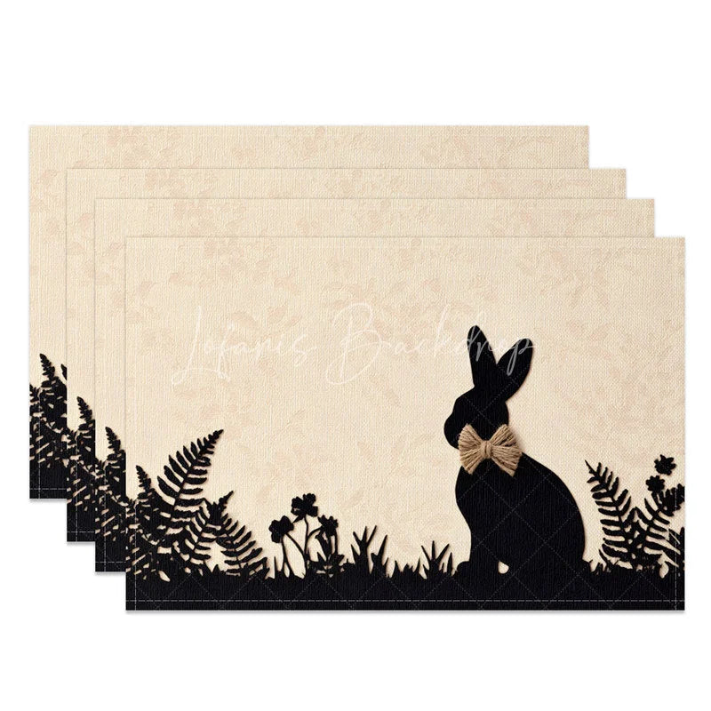 Lofaris Easter Silhouette Rabbit Set of 4 Placemats Beige Texture Black Fern Bunny Table Mats for Spring