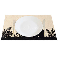 Lofaris Easter Silhouette Rabbit Set of 4 Placemats Beige Texture Black Fern Bunny Table Mats for Spring