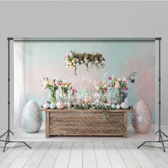 Lofaris Easter Spring Floral Table Setting Backdrop Glitter Eggs and Fresh Flowers Party Decoration