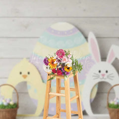 Lofaris Easter Wood Backdrop Bunny Chick Egg Cutouts Background Spring Rustic Floor Kids Portrait Photography Studio Prop