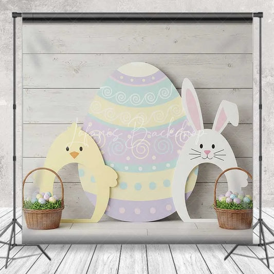 Lofaris Easter Wood Backdrop Bunny Chick Egg Cutouts Background Spring Rustic Floor Kids Portrait Photography Studio Prop
