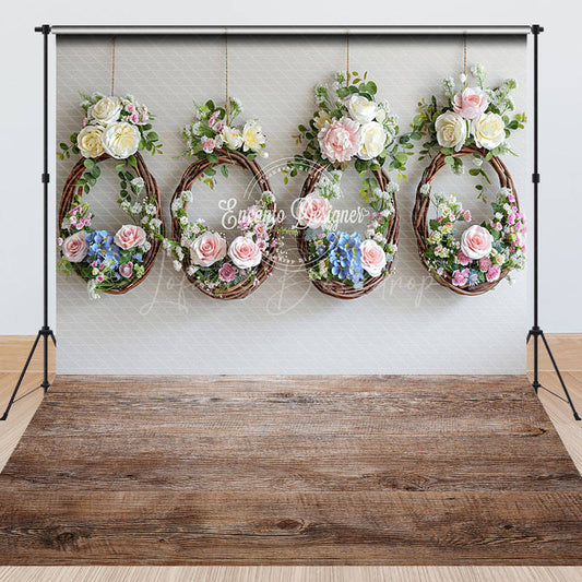Lofaris Easter Wreath Brown Wooden Floor Combo Set Backdrop