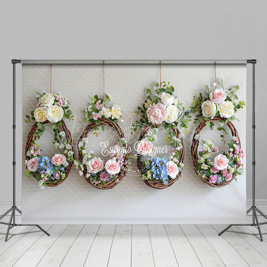 Lofaris Easter Wreath Brown Wooden Floor Combo Set Backdrop