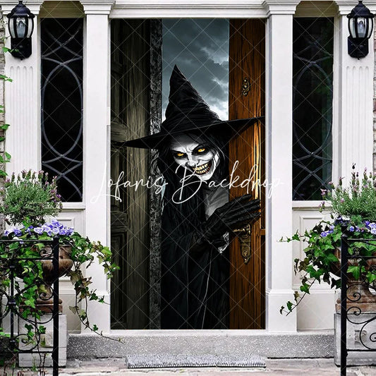 Lofaris Eerie Creepy Witch with Glowing Yellow Eyes and Spooky Smile Halloween Door Cover Dark Party Decor