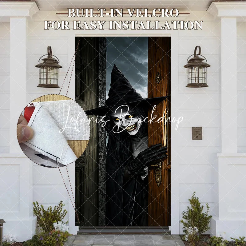 Lofaris Eerie Creepy Witch with Glowing Yellow Eyes and Spooky Smile Halloween Door Cover Dark Party Decor