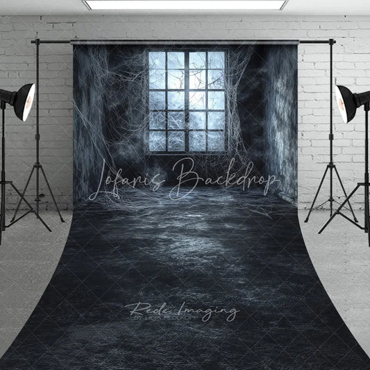 Lofaris Eerie Dark Haunted Room Window with Cobwebs Sweep Backdrop Mysterious Old House Photography Prop