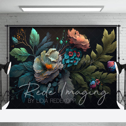 Lofaris Eleagnt Teal Abstract Spring Floral Photo Backdrop