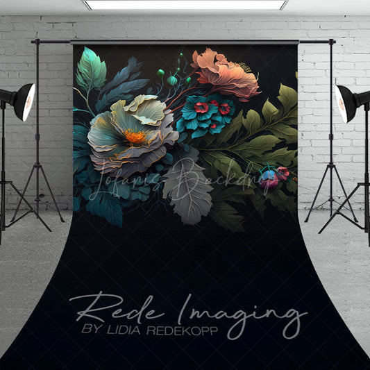 Lofaris Eleagnt Teal Abstract Spring Floral Sweep Backdrop