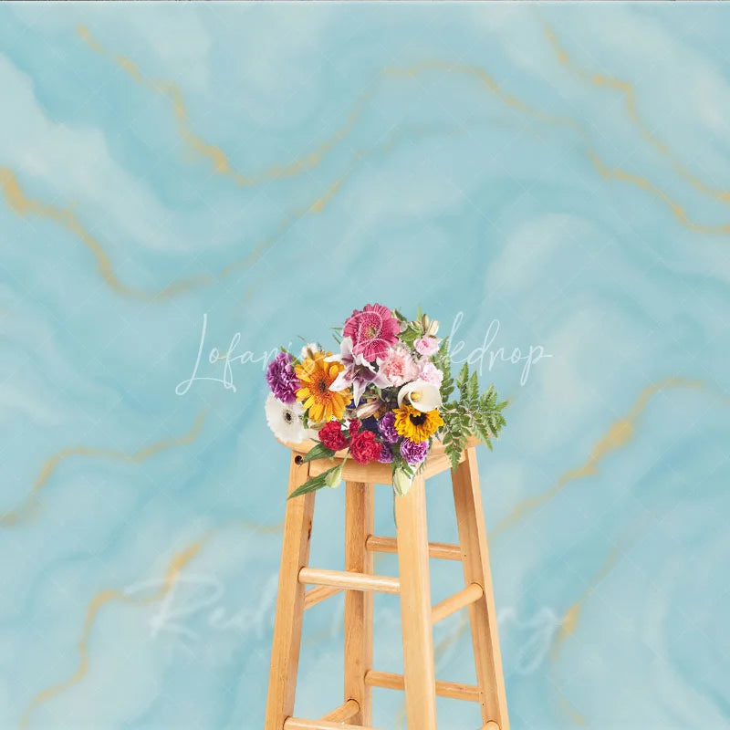 Lofaris Elegant Abstract Light Blue and Gold Watercolor Photography Backdrop Serene Fluid Marble Texture