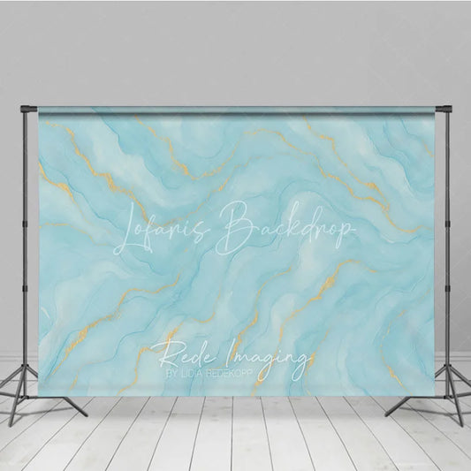 Lofaris Elegant Abstract Light Blue and Gold Watercolor Photography Backdrop Serene Fluid Marble Texture