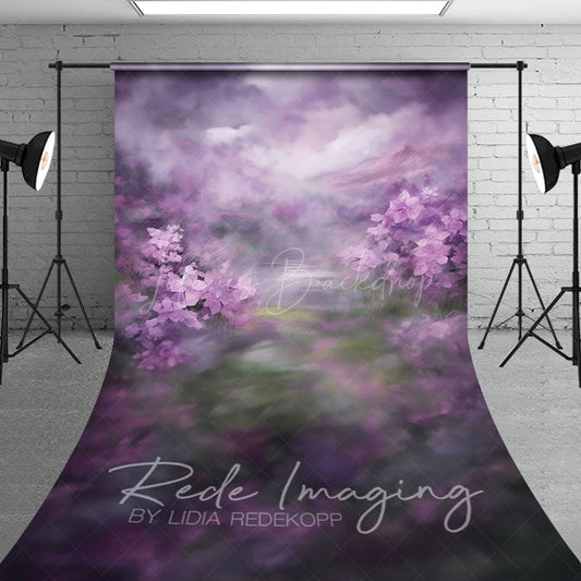 Lofaris Elegant Abstract Purple Florals Sweep Photo Backdrop