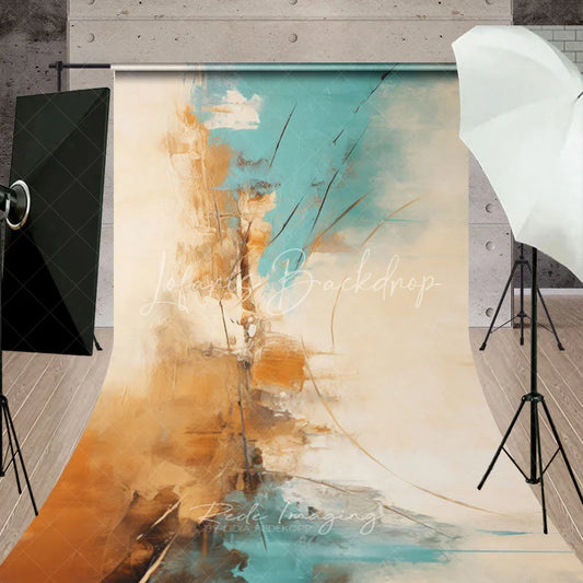 Lofaris Elegant Abstract Teal Gold and Beige Textured Sweep Backdrop Modern Artistic Photography Background