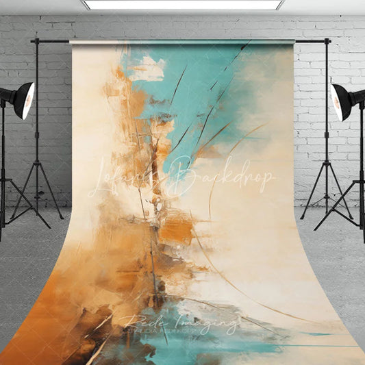 Lofaris Elegant Abstract Teal Gold and Beige Textured Sweep Backdrop Modern Artistic Photography Background