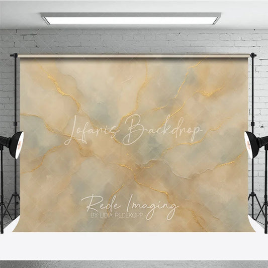 Lofaris Elegant Abstract Textured Photography Backdrop with Gold Veins Beige and Light Blue Marble Style for Portraits