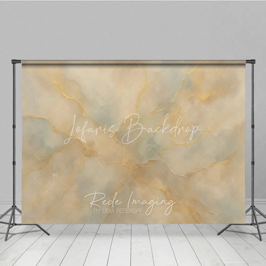 Lofaris Elegant Abstract Textured Photography Backdrop with Gold Veins Beige and Light Blue Marble Style for Portraits