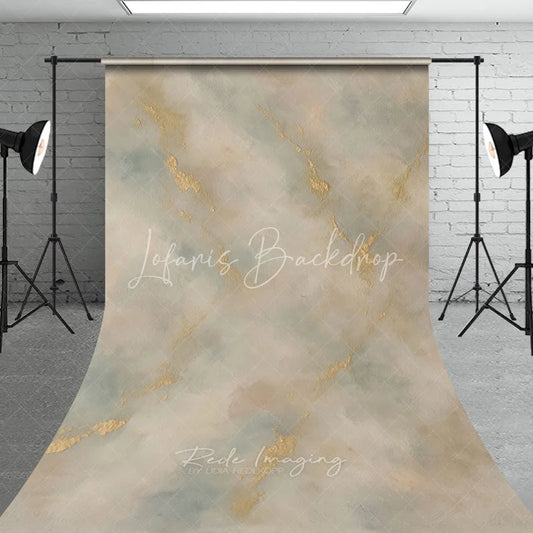 Lofaris Elegant Abstract Textured Sweep Backdrop Gold Accents and Soft Beige Blue Painterly Background