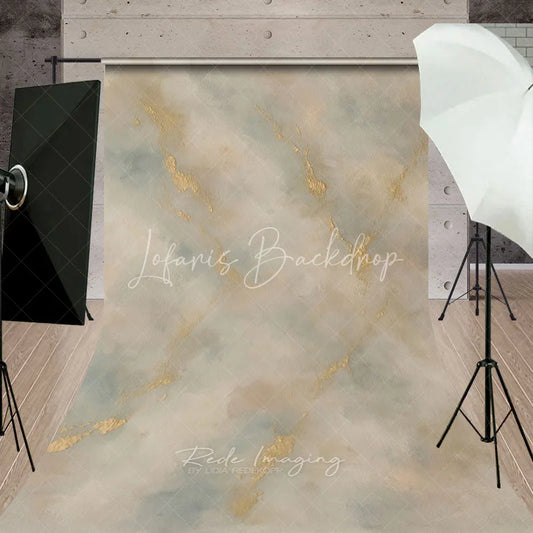 Lofaris Elegant Abstract Textured Sweep Backdrop Gold Accents and Soft Beige Blue Painterly Background
