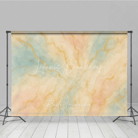 Lofaris Elegant Abstract Watercolor Photography Backdrop with Gold Veins Pastel Blue and Peach Artistic Studio Prop