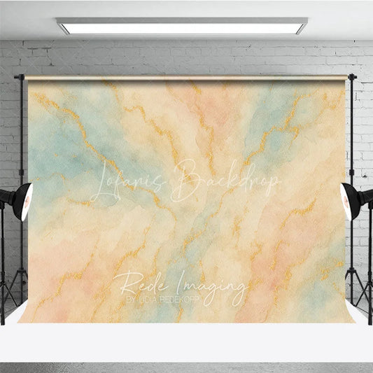 Lofaris Elegant Abstract Watercolor Photography Backdrop with Gold Veins Pastel Blue and Peach Artistic Studio Prop