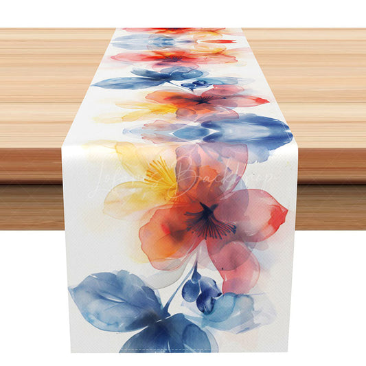 Lofaris Elegant and Atmospheric Floral Table Runner Moody Ink Wash Painting Style Dark Romantic Botanical Art