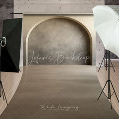 Lofaris Elegant Archway Textured Wall Sweep Backdrop Modern Minimalist Grey and Beige Photography Studio Decor