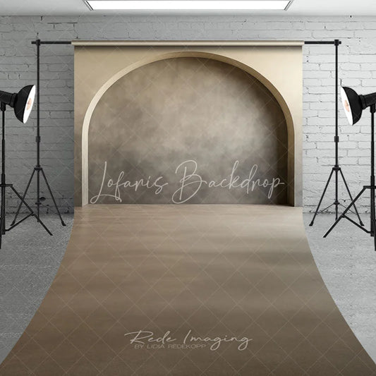 Lofaris Elegant Archway Textured Wall Sweep Backdrop Modern Minimalist Grey and Beige Photography Studio Decor