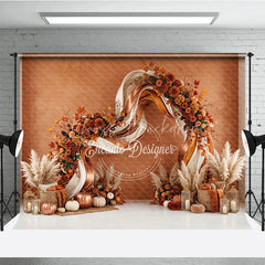 Lofaris Elegant Autumn Floral Arch Photography Backdrop with Pumpkins and Pampas Grass Fall Harvest Party Decor