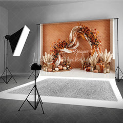 Lofaris Elegant Autumn Floral Arch Photography Backdrop with Pumpkins and Pampas Grass Fall Harvest Party Decor