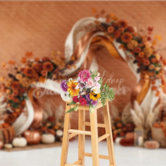 Lofaris Elegant Autumn Floral Arch Photography Backdrop with Pumpkins and Pampas Grass Fall Harvest Party Decor