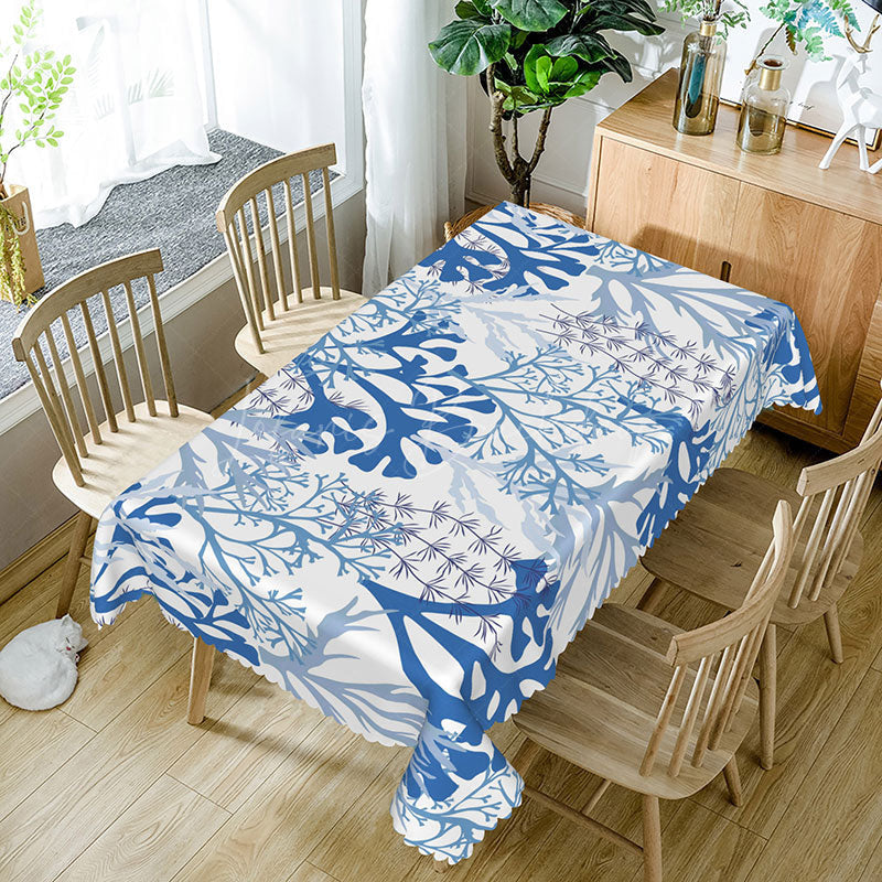 Lofaris Elegant Autumn Vibe Rectangle Tablecloth with Blue Botanical Plants for Moody Fall and Thanksgiving Decor