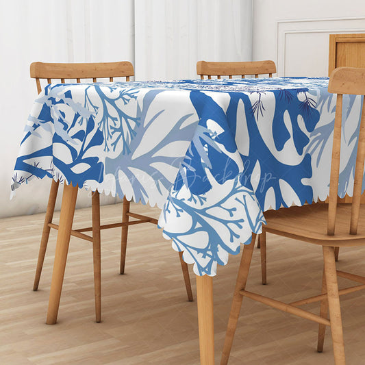 Lofaris Elegant Autumn Vibe Rectangle Tablecloth with Blue Botanical Plants for Moody Fall and Thanksgiving Decor