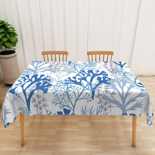 Lofaris Elegant Autumn Vibe Rectangle Tablecloth with Blue Botanical Plants for Moody Fall and Thanksgiving Decor